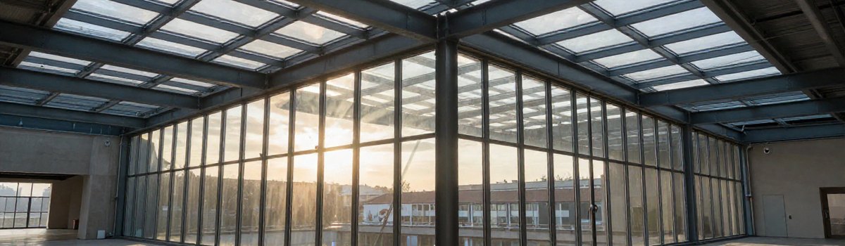 Zastekljen svetlobnik v hali s termoreflektivno folijo